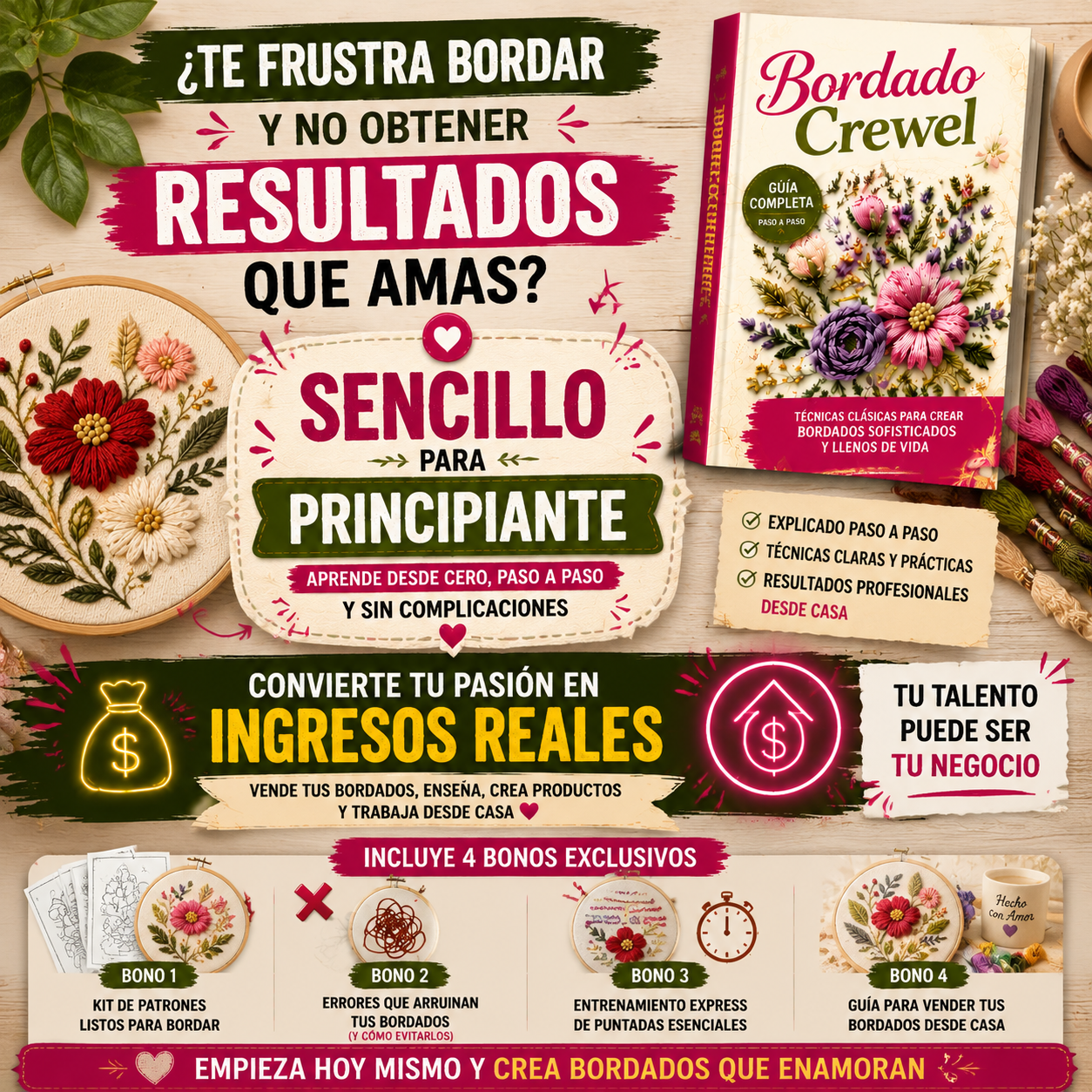 Creaciones en Bordado Crewel: De lo básico a lo profesional